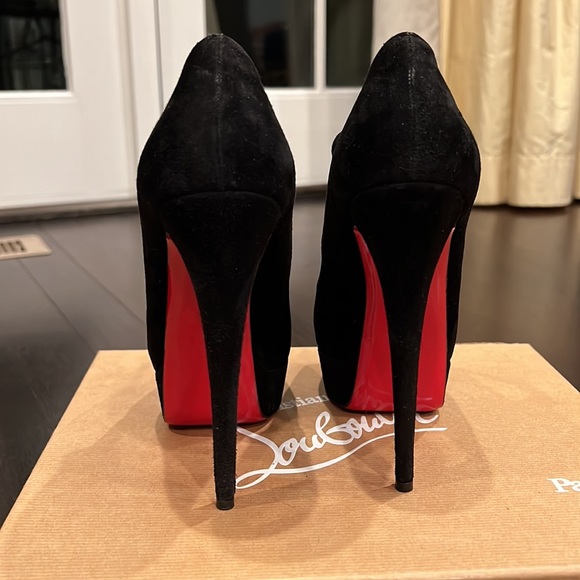 Black suede Louboutin platform heals Sz 38.5 - Picture 4 of 9